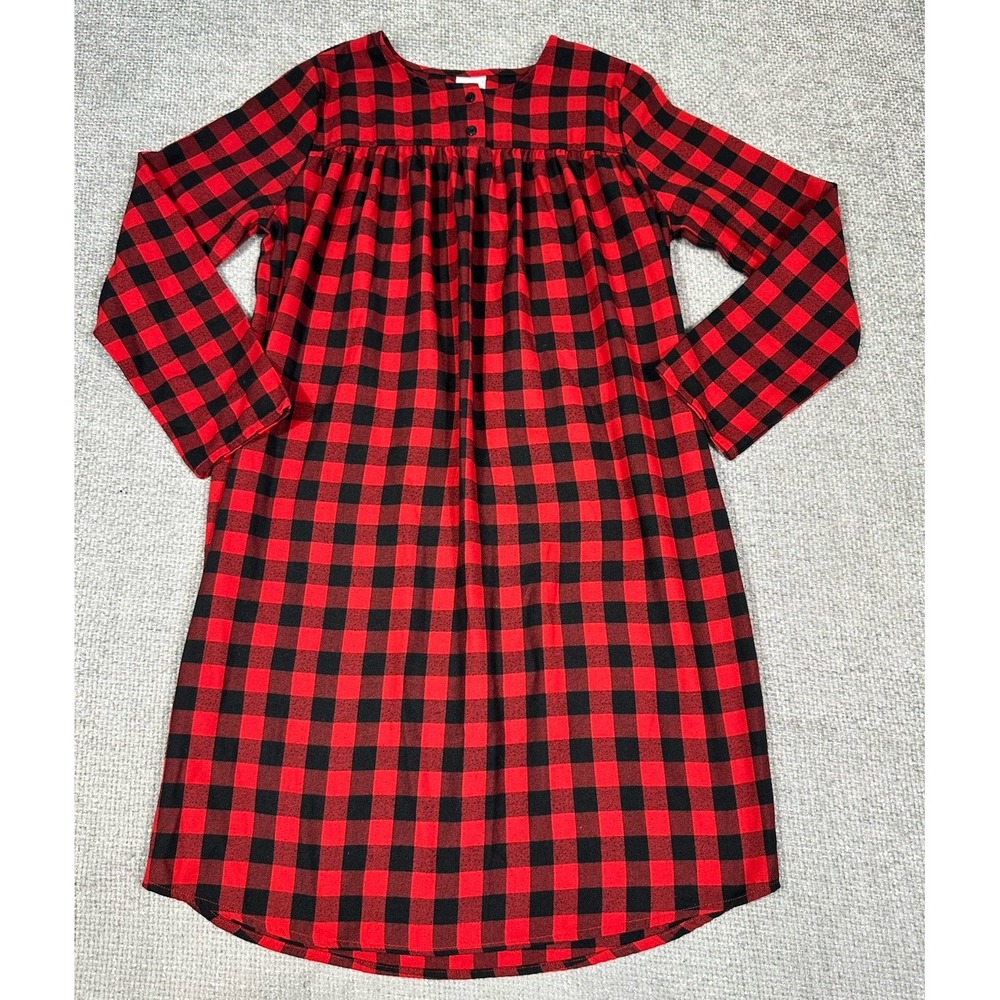 Lands End Nightgown Girls 16 Red‎ Black Flannel Buffalo Check Plaid Sleep Shirt